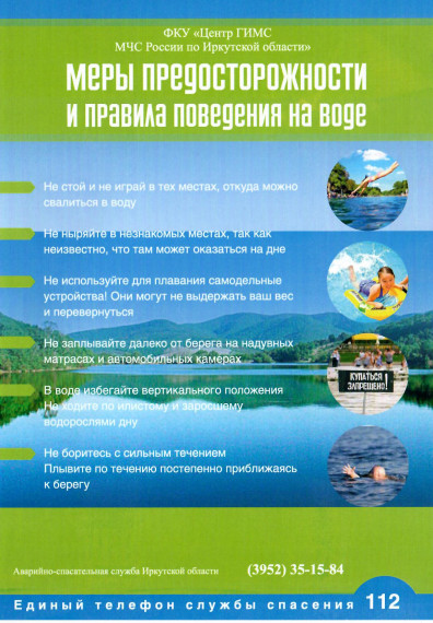 Памятка «Меры предосторожности и правила поведения на воде».